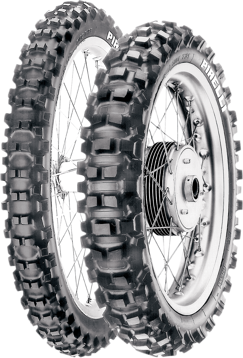 PIRELLI Scorpion XC Mid Hard rear motorcycle tire, size 110/100-18, featuring rugged tread for off-road riding.