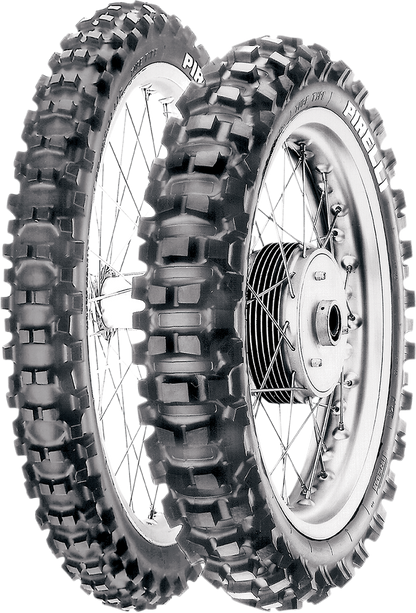 PIRELLI Scorpion XC Mid Hard rear motorcycle tire, size 110/100-18, featuring rugged tread for off-road riding.