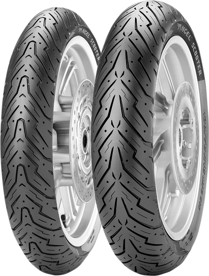 Pirelli Angel scooter tire 120/70-11 56L front/rear with tread pattern and sidewall details, suitable for scooter use.