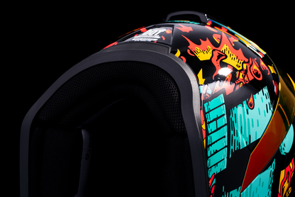 Blue ICON Airform™ MIPS® helmet in medium size with Munchies design, featuring sleek helmet shape and adjustable straps.