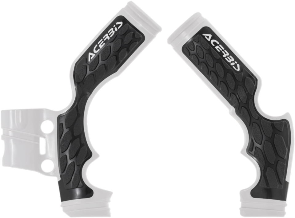 Acerbis X-Grip frame guards in white and black for motorcycle body protection, designed to fit specific models.