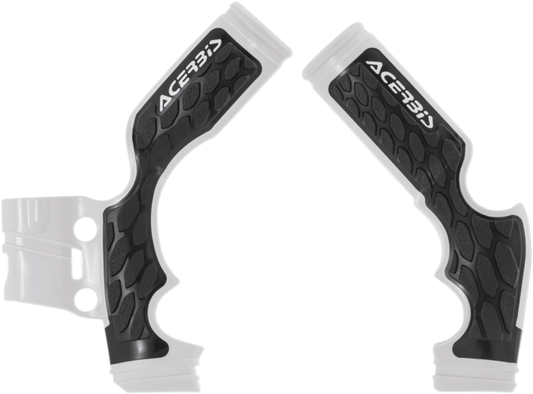 Acerbis X-Grip frame guards in white and black for motorcycle body protection, designed to fit specific models.