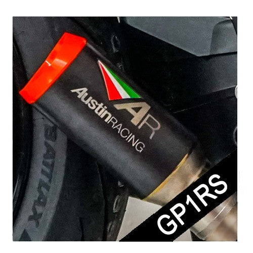 Austin Racing V3 black and orange slip-on exhaust for KTM Superduke 1290 R and GT models, showcasing the sleek exhaust design.