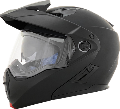 Bill's Exhausts AFX FX-111DS matte black helmet in medium size, showing the sleek aerodynamic design and secure strap.