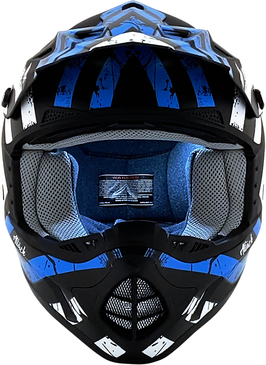 Bill's Exhausts AFX FX-17 Attack helmet in matte blue and black, 2XL size, featuring a sleek design and secure fit.