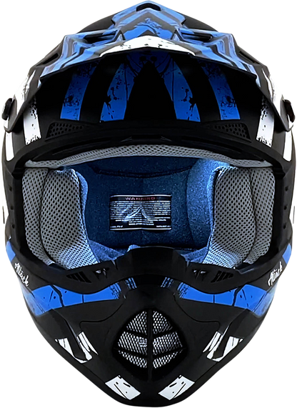 Bill's Exhausts AFX FX-17 Attack helmet in matte blue and black, 2XL size, featuring a sleek design and secure fit.