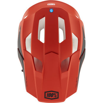 Bill's Exhausts 100% Trajecta bicycle helmet in fluo red with Fidlock cargo strap, small size, protective design for cycling.