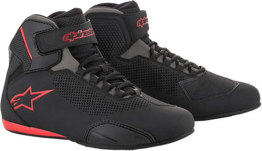 Alpinestars Sektor Vented Motorcycle Shoes in black, gray, and red with enhanced ventilation and lightweight design.