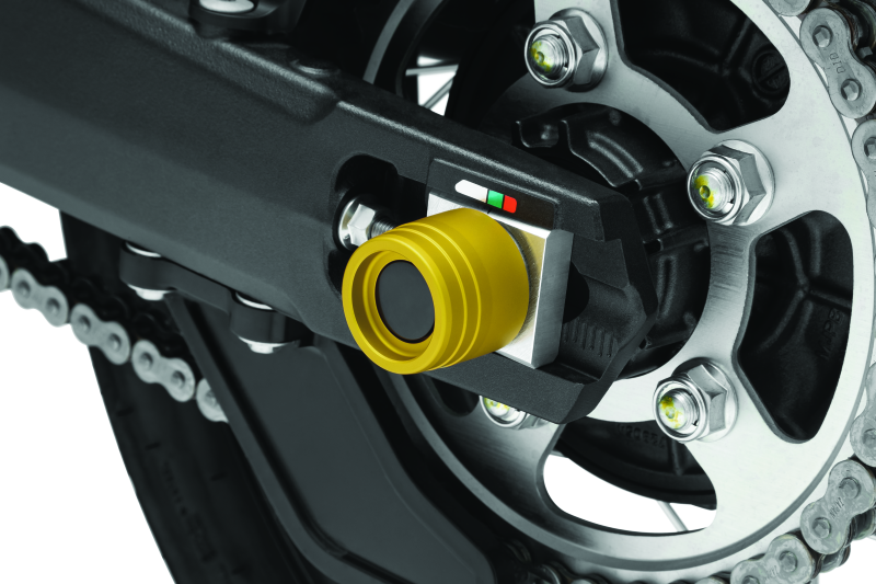 Kuryakyn Rear Axle Slide for Honda CRF1000L Africa Twin and Adventure Sports, part #3830, showing the black rubber axle protector