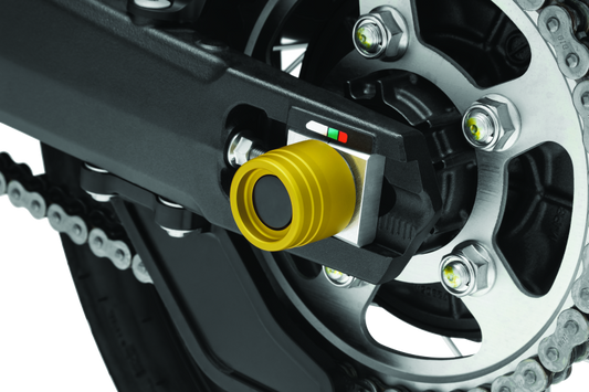 Kuryakyn Rear Axle Slide for Honda CRF1000L Africa Twin and Adventure Sports, part #3830, showing the black rubber axle protector