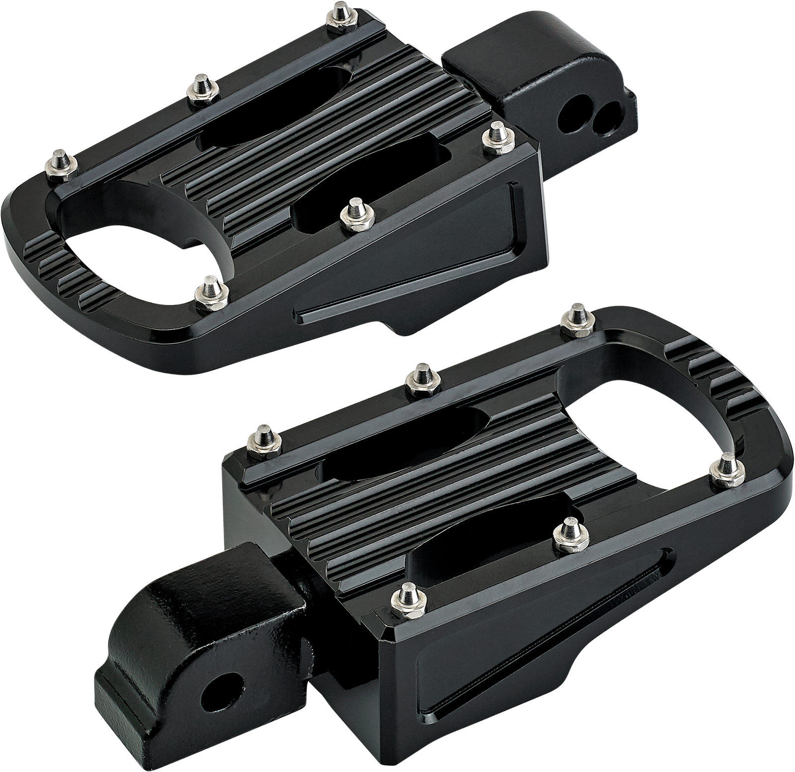 Black BILTWELL Punisher passenger footpeg for M8 motorcycles, featuring a sturdy body design for added riding comfort.
