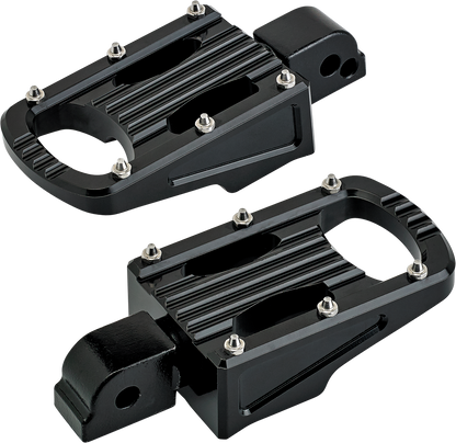 Black BILTWELL Punisher passenger footpeg for M8 motorcycles, featuring a sturdy body design for added riding comfort.