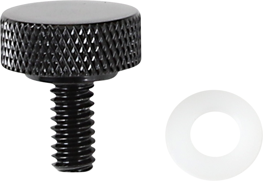 Black DRAG SPECIALTIES seat knob with smooth top and 1/4"-20 threaded bolt for motorcycle seats.