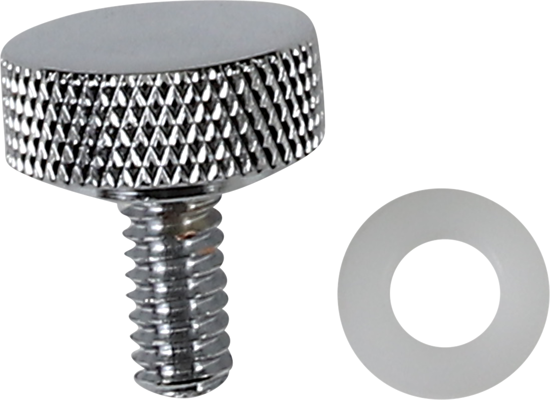 Chrome finish Drag Specialties seat knob with 1/4"-20 thread, smooth design, suitable for motorcycle seats.
