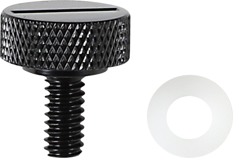 Black slotted seat knob from DRAG SPECIALTIES with 1/4"-20 thread for motorcycle seats, part 370298.