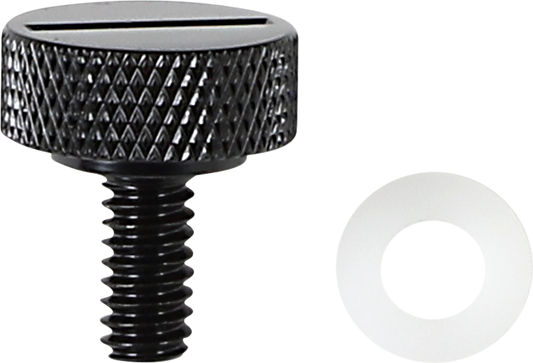 Black slotted seat knob from DRAG SPECIALTIES with 1/4"-20 thread for motorcycle seats, part 370298.