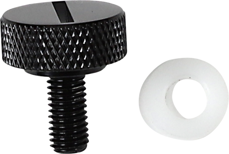 Black slotted seat knob with 1/4-inch-20 thread from Drag Specialties, designed for motorcycle seat adjustment.
