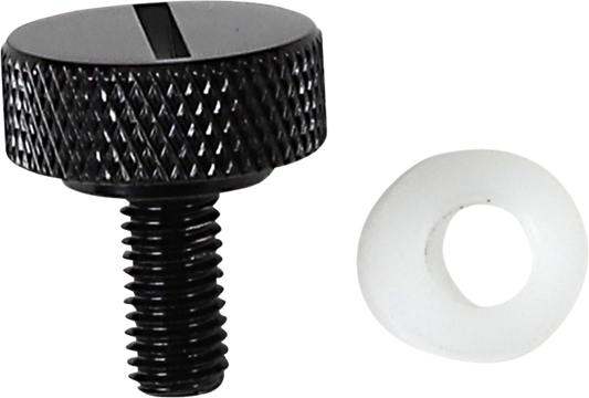 Black slotted seat knob with 1/4-inch-20 thread from Drag Specialties, designed for motorcycle seat adjustment.