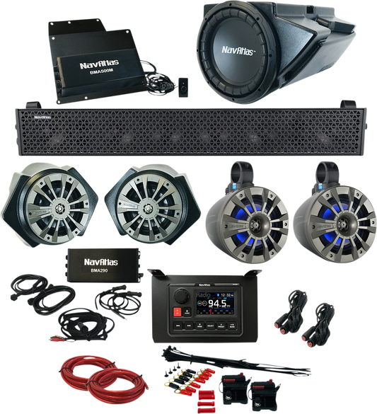 Bill's Exhausts NAVATLAS Audio Kit Zone 5 Turbo S RZR1ZONE5S speakers installed in a vehicle interior.