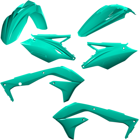 A teal Acerbis standard replacement body kit for Kawasaki KX450F 2018 motorcycle, shown on a white background.