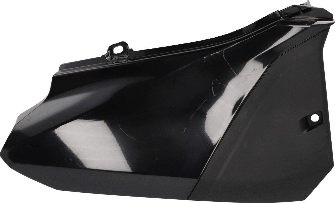 Black Acerbis side panels for motorcycle body, designed for durable fit and sleek appearance.