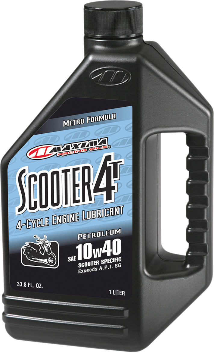 MAXIMA Racing Oil Scooter 4T Oil 10W40 bottle, 1 liter container with product label and cap, suitable for motorcycle engines
