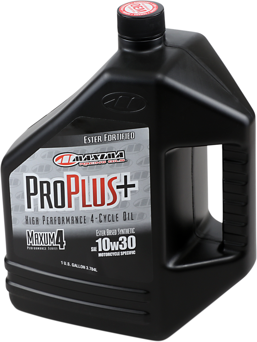 MAXIMA RACING OIL Pro Plus+ 4T 10W-30 engine oil gallon container for motorcycle engines.