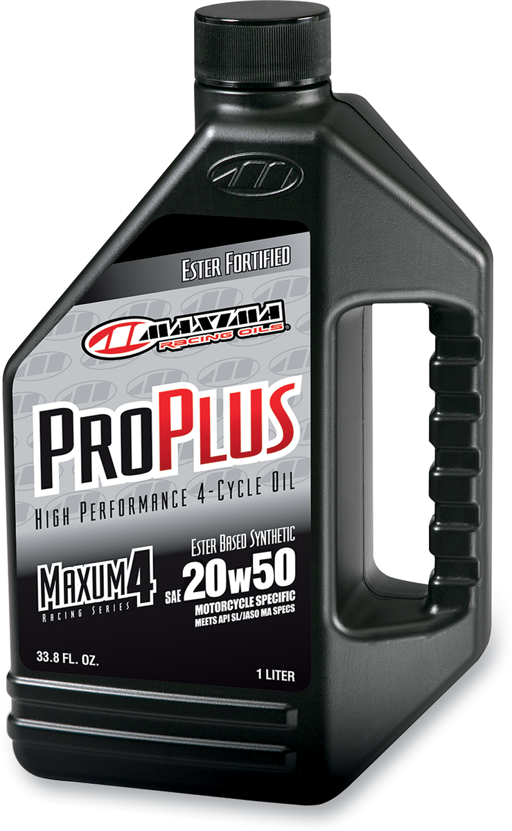 MAXIMA RACING OIL Pro Plus+ 4T 20W-50 synthetic motorcycle engine oil in 1 quart container with part number 30-03901.