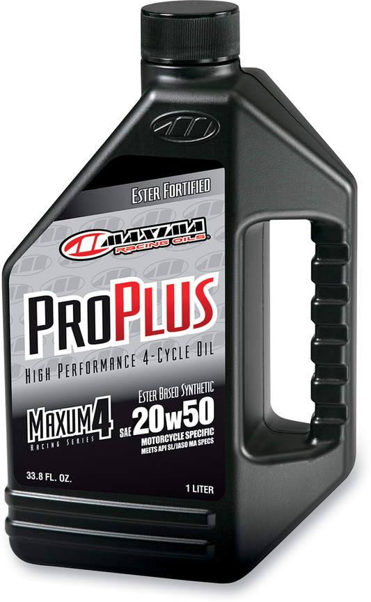 MAXIMA RACING OIL Pro Plus+ 4T 20W-50 synthetic motorcycle engine oil in 1 quart container with part number 30-03901.
