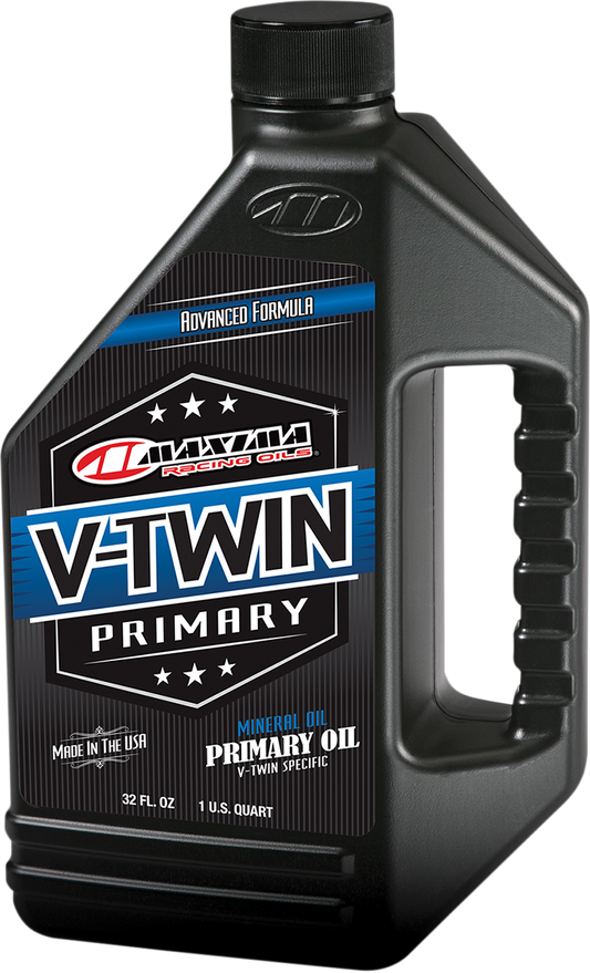 Maxima Racing Oil V-Twin Primary Drive Oil in a 1-quart container, designed for Harley Davidson Big Twins engine lubrication.