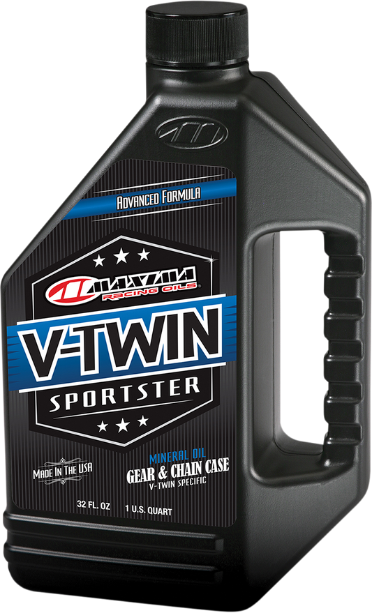 Maxima Racing Oil V-Twin Chain and Gear Oil quart bottle for Harley-Davidson Sportster and XL models, part no. 40-03901.