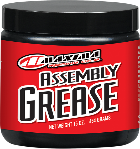 Maxima Racing Oil assembly grease in a 16 oz container, high-performance lubricant for engines and chassis assembly.