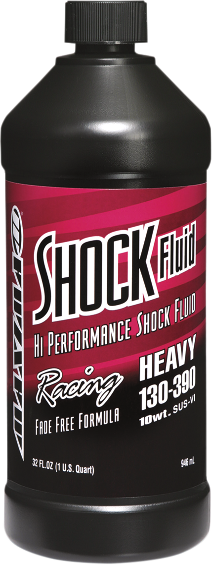 Maxima Racing Oil 58901H heavy racing shock fluid in a 1-quart container, designed for high-performance vehicle shocks and suspensions.
