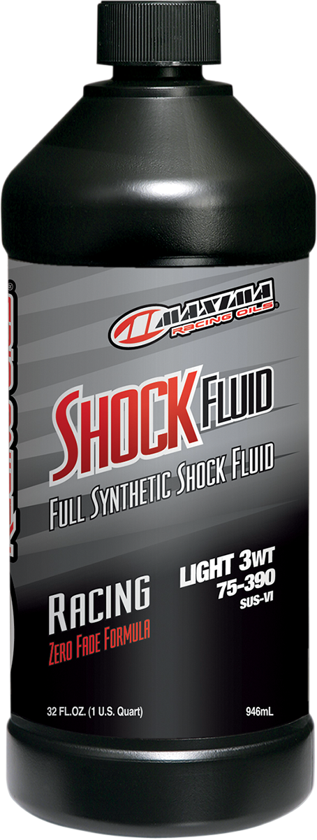 MAXIMA RACING OIL synthetic shock oil 3wt in a 1-quart bottle, designed for motorcycle and racing suspension shocks.