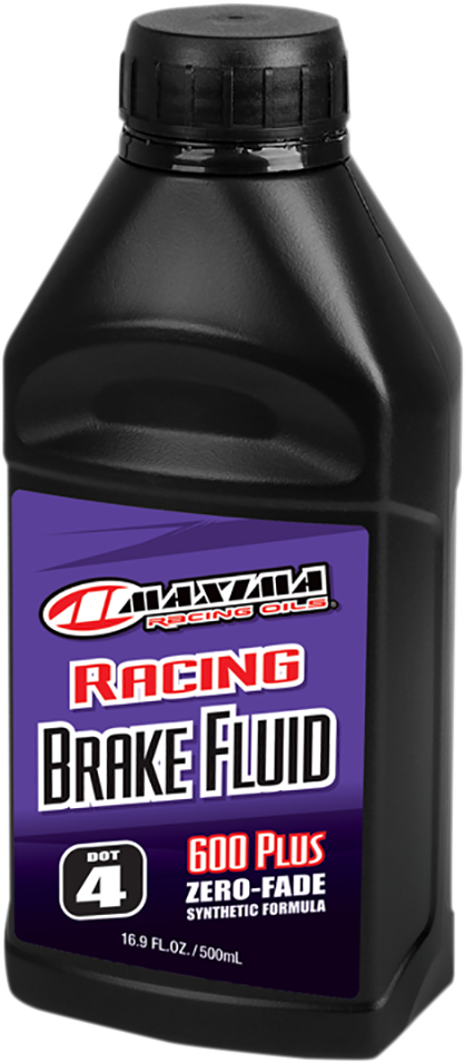 MAXIMA RACING OIL Racing DOT 4 Brake Fluid bottle, 500 ml, with label and cap visible in the image.