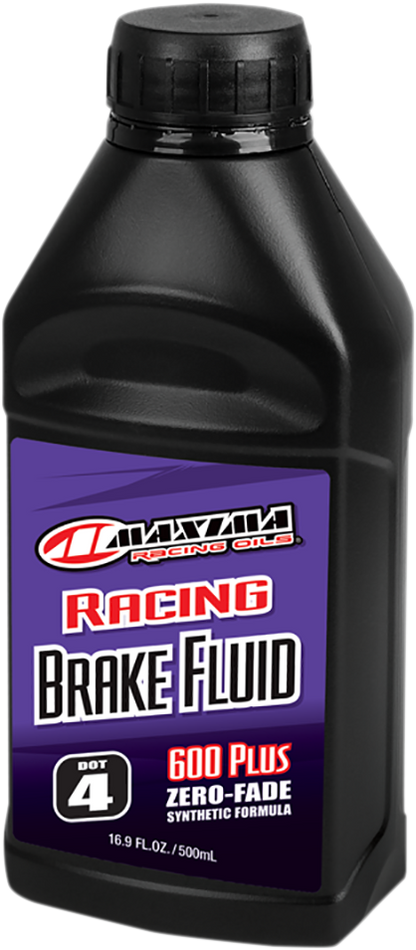 MAXIMA RACING OIL Racing DOT 4 Brake Fluid bottle, 500 ml, with label and cap visible in the image.