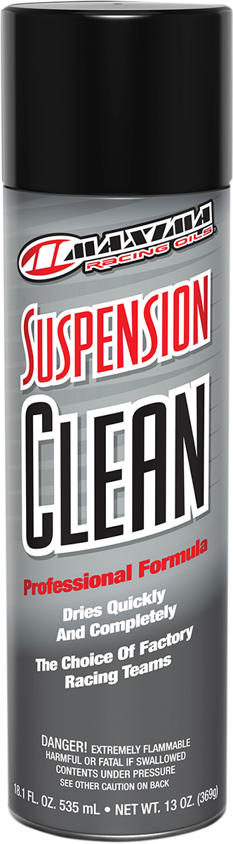 MAXIMA RACING OIL Suspension Cleaner Aerosol 71920, 13 oz. fast-acting suspension cleaning spray shown in the image.