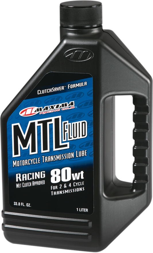 MAXIMA RACING OIL MTL-R 80wt gear oil container, 1-liter bottle for motorcycle and automotive gear lubrication.
