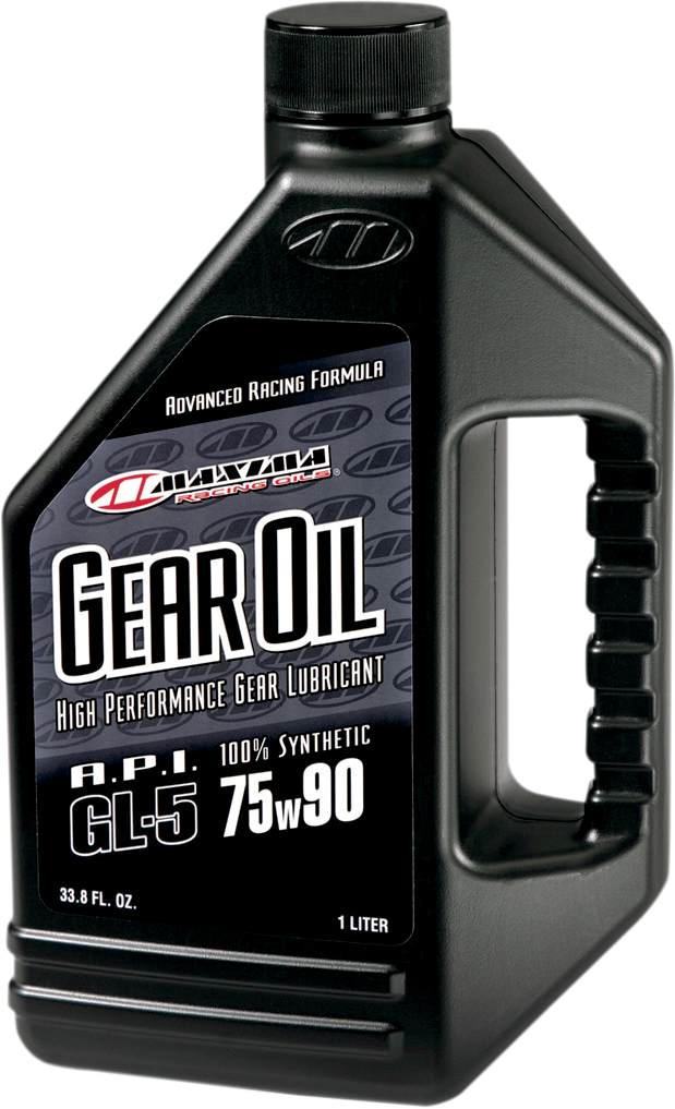 MAXIMA RACING OIL Synthetic Gear Oil 75W-90 in a 1-liter container, designed for high-performance vehicle gear systems.