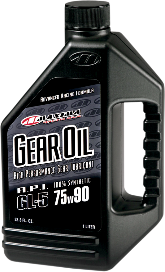 MAXIMA RACING OIL Synthetic Gear Oil 75W-90 in a 1-liter container, designed for high-performance vehicle gear systems.