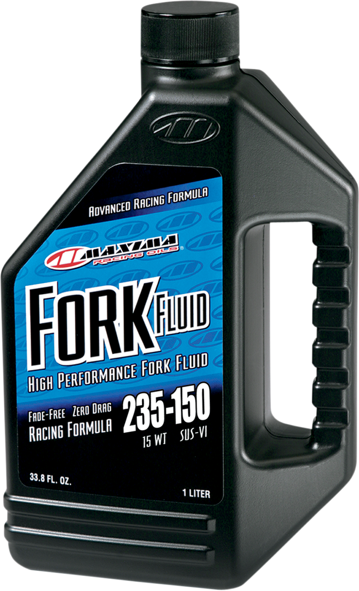 MAXIMA RACING OIL 59901-15 Racing Fork Fluid 15W in a 1-liter container, designed for motorcycle suspension forks.