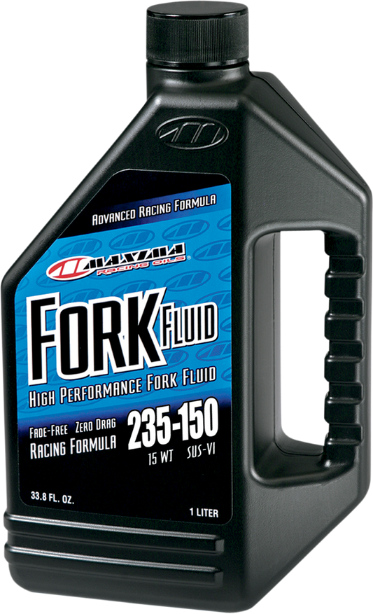 MAXIMA RACING OIL 59901-15 Racing Fork Fluid 15W in a 1-liter container, designed for motorcycle suspension forks.