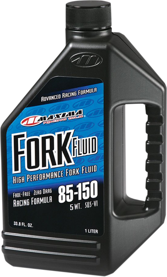Maxima Racing Oil 59901-5 Racing Fork Fluid 5W in a 1-liter container, designed for motorcycle fork suspension systems.