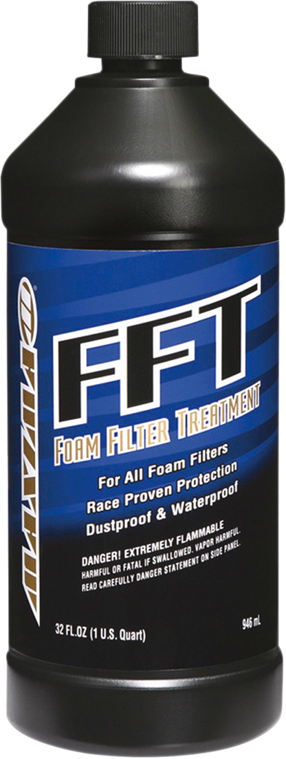 Maxima Racing Oil FFT foam filter oil in a 1-quart container, designed for motorcycle and ATV foam air filters.
