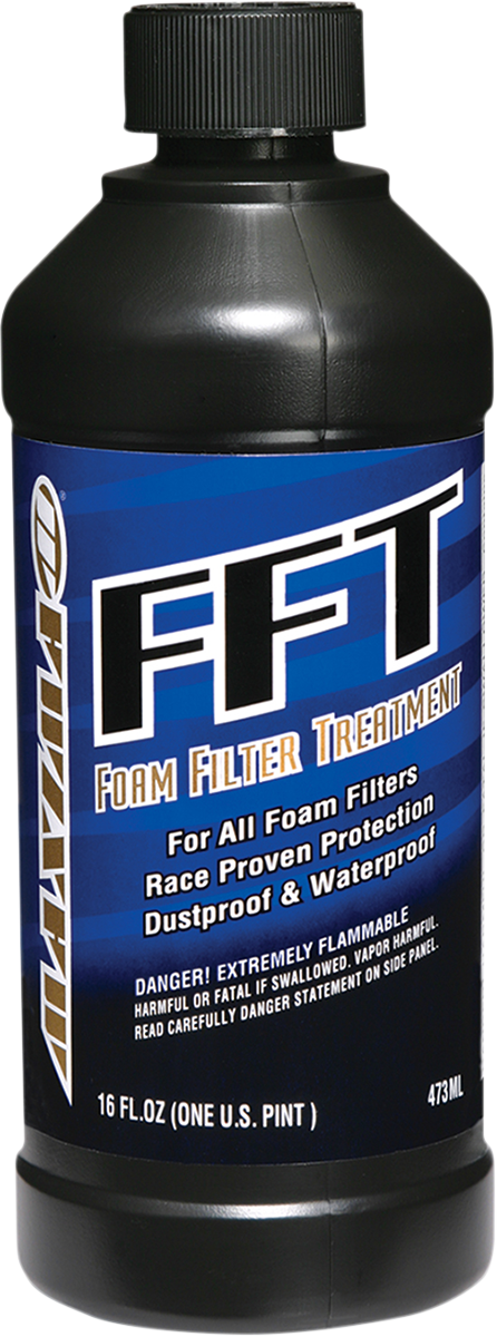MAXIMA Racing Oil FFT Foam Filter Oil in 16 fl oz bottle, designed for cleaning and maintaining foam filters in racing vehicles.