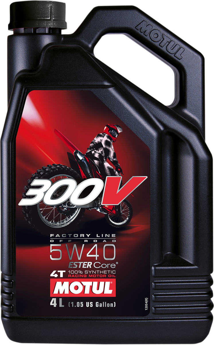 MOTUL 300V Offroad Synthetic Oil 5W-40 4L container, high-performance motor oil for off-road vehicles, by MOTUL.
