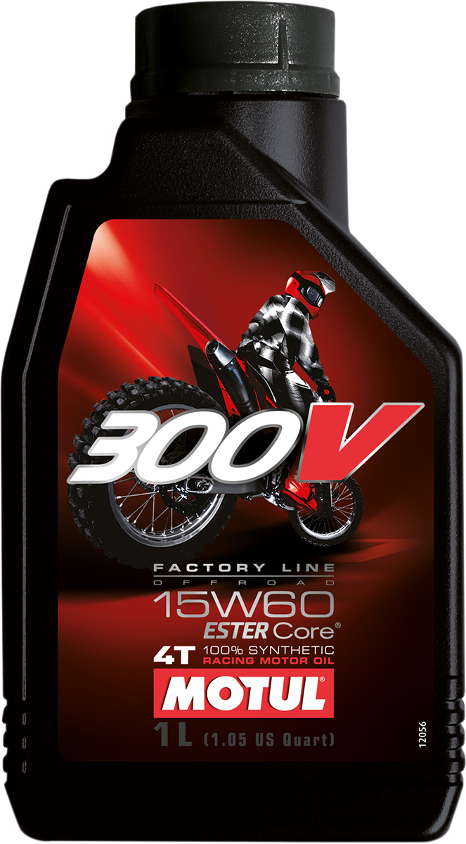 MOTUL 300V Offroad Synthetic Oil 15W-60 bottle, 1 liter, designed for off-road vehicle engine protection.