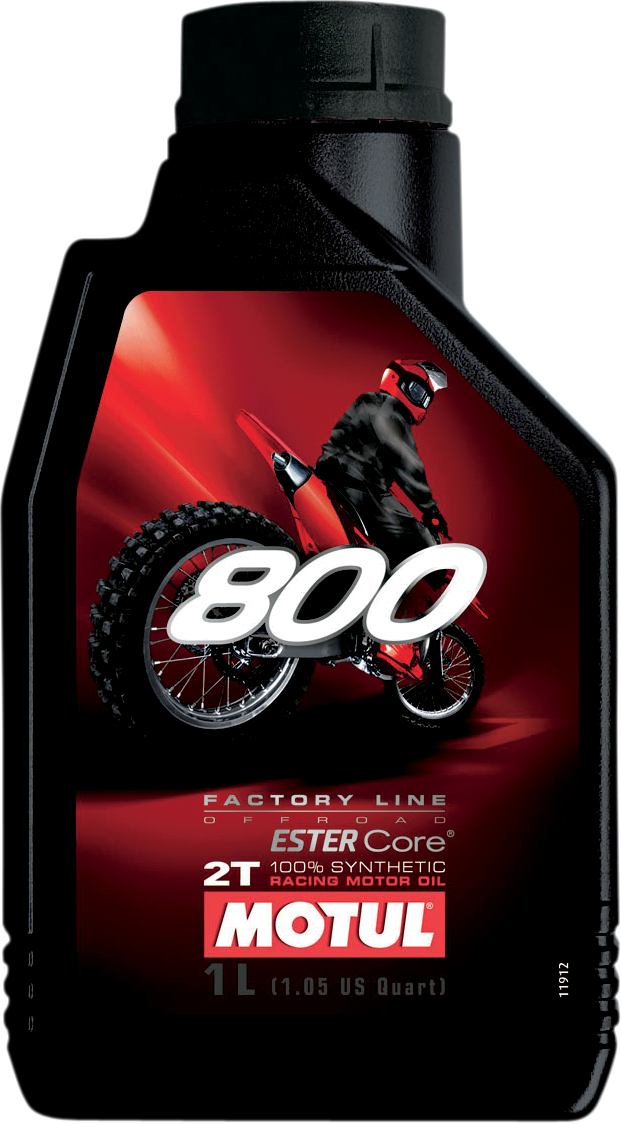 MOTUL 800 2T Off-Road Synthetic Oil bottle, 1 liter, with product label visible for motorcycle or off-road engine use.
