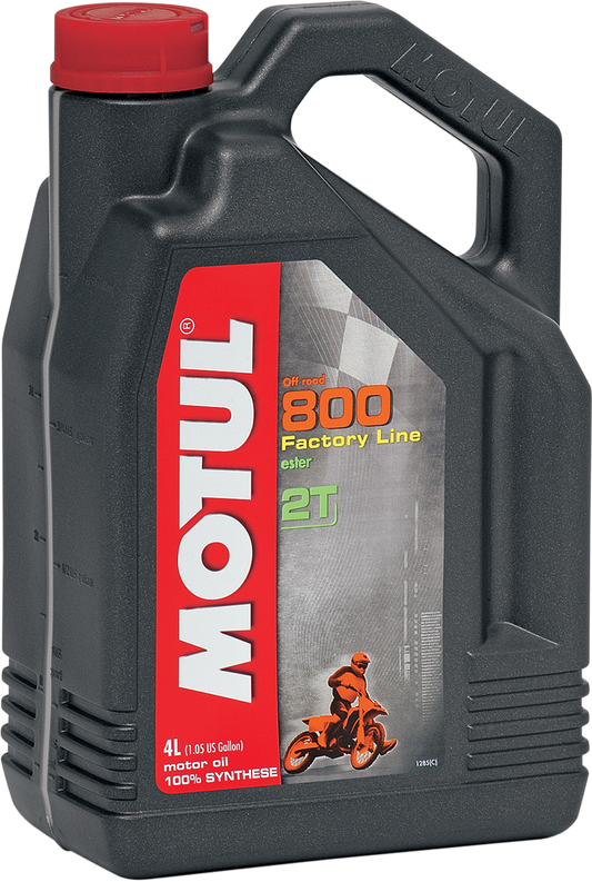 MOTUL 800 2T Off-Road Synthetic Oil 4L container, designed for high-performance motorcycle and off-road engine lubrication.