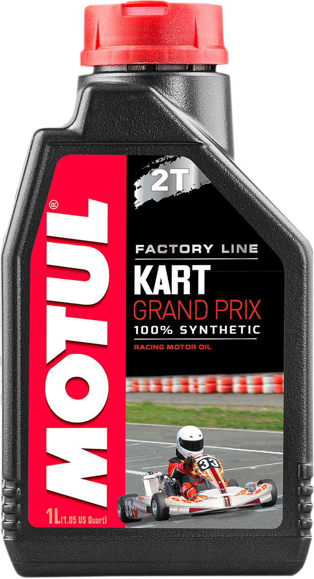 MOTUL Kart Grand Prix 2T Oil 1L bottle, high-performance two-stroke engine oil for go-karts and small engines.